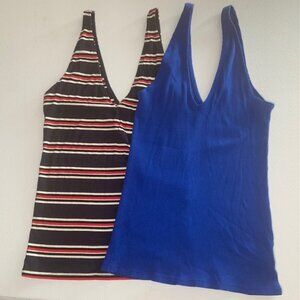 Express Women Tank Top Bundle - Blue Solid & Striped Base Layers - Size M 2 pc.